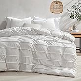 Oli Anderson White Duvet Cover Queen Size - Pleated Queen Duvet Cover, 3PCS Soft and Breathable Textured Bedding Set with Zipper Closure(White,90"x90")