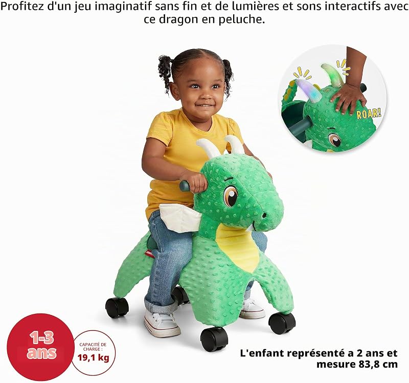 Dragon à roulettes Jade The Magical Touch Dragon avec lumières et Sons interactifs, Jouet Vert pour se déplacer, de 1 à 3 Ans