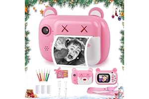 HYPERY Instant Print Camera for Kids - Updgrade Selfie Kids Camera | Dual Lens | 1080P HD | 2.4 Inch | 1000 mAh | 3 Rolls Print Paper Camera for Girls Boys Age 3-12 Birthday/Christmas (Pink)