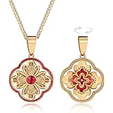 LETFLY 14K Gold Plated Flower Necklaces for Women, Flower Openwork Design Double-Sided Pendant Necklace Jewelry Gifts for Women