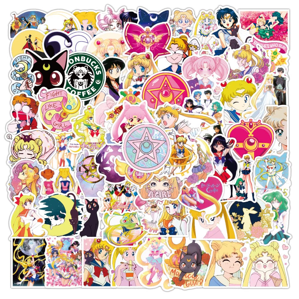 Sailor Moon Anime Stickers Pack 100 PCS | 100 Unique Stickers, Classic Anime Characters, Easy to Use, Waterproof Vinyl, Perfect for Car, Laptop, Water Bottles, Bicycles, Motorcycle