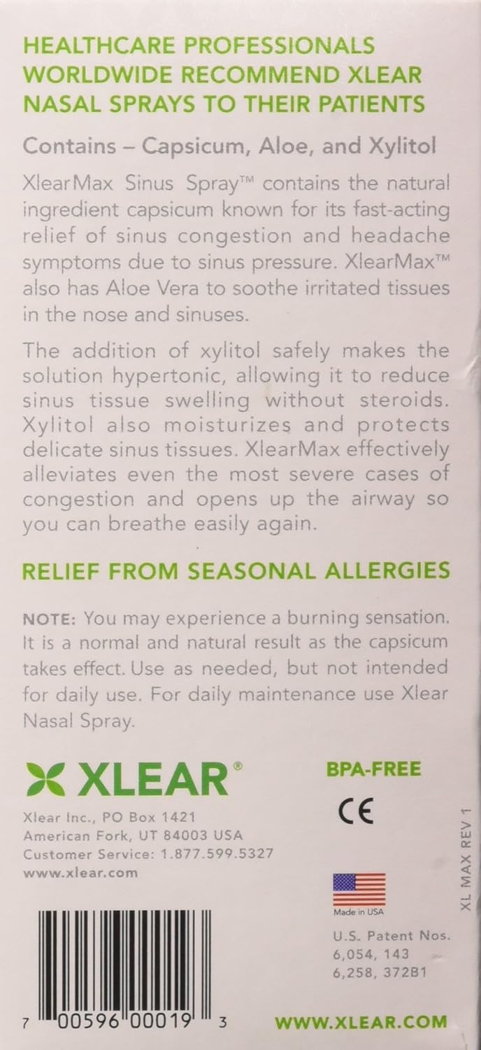 Xlear MAX Nasal Spray with Capsicum, 1.5 fl oz (2 Pack): Health & Personal Care