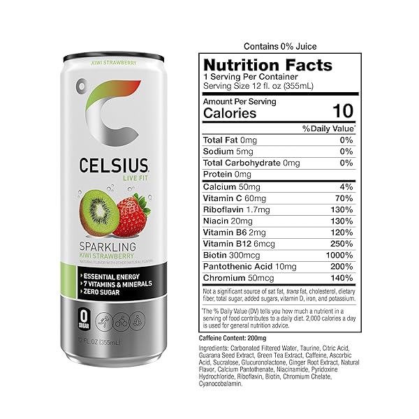 CELSIUS SPARKLING KIWI STRAWBERRY, FUNCTIONAL ESSENTIAL ENERGY DRINK 12 FL OZ (PACK OF 12)