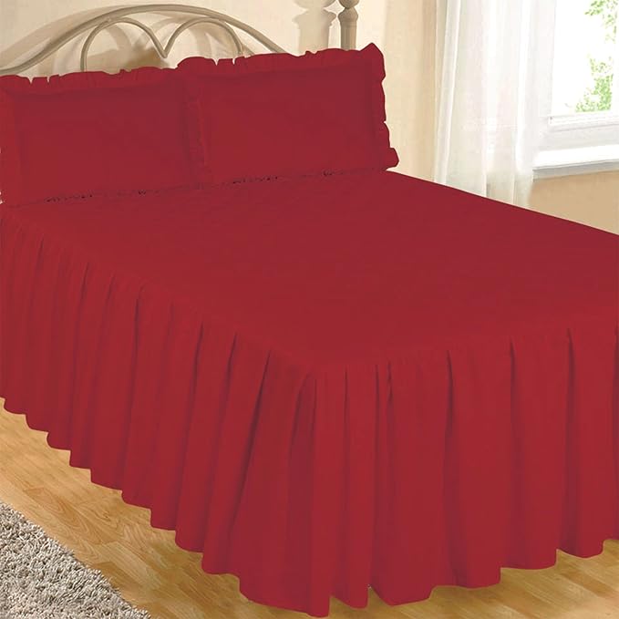 King Size Bed Fitted Bedspread Red With 2 Pillow Shams, Luxurious Hotel