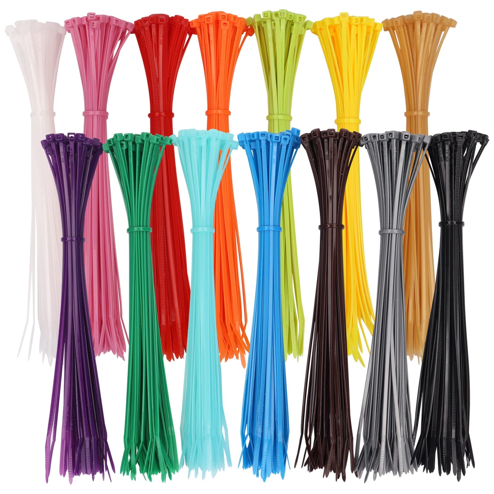 700pcs 8" Coloured Cable Ties, 200mm x 2.5mm Nylon Zip Ties Multi-Purpose Plastic Tie Wraps Secure Self-Locking 14 Colors Cable Zip Ties for Home, Garden, Office, DIY
