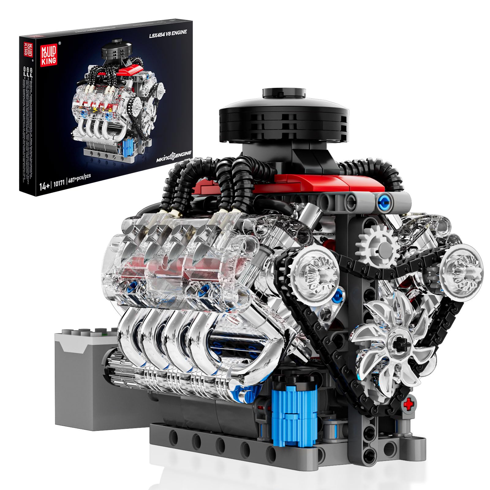 Photo 1 of Mould King Mini V8 Engine Kits That Runs, Build Your Own Visible Car Motor, Physical Science Experiment Models for Teens, Best STEM Toy Gifts for Kids and Adult 10171 (487 Pcs)