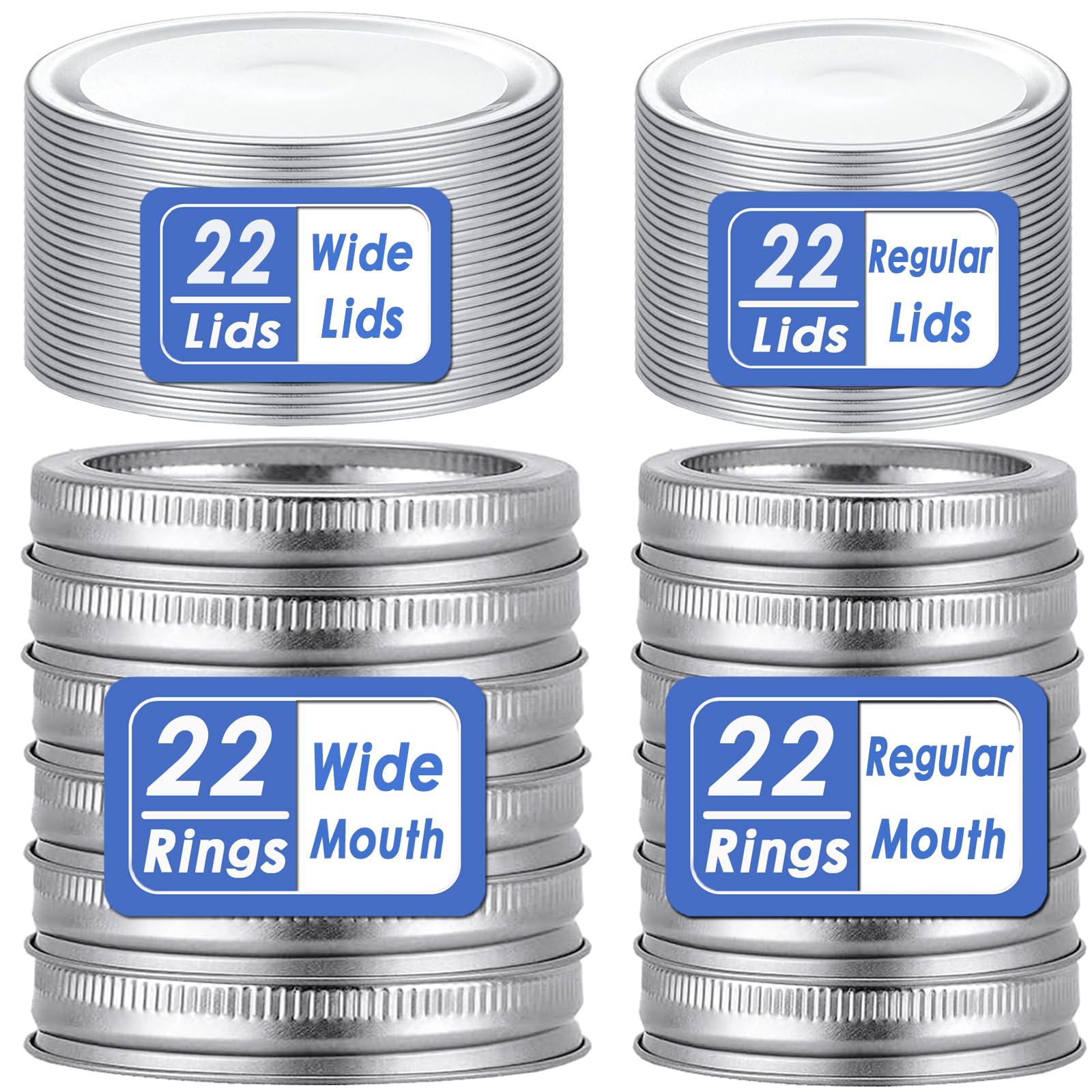 Photo 1 of 88Pcs/44Sets Wide Mouth Canning Lids with Rings Fits Ball, Kerr & More, Premium Mason Jar Lids with Bands/Rings for Regular Mouth Ball, Kerr Jars - Food Grade Material (44 W + 44 R)