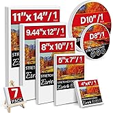 7 Pack Stretched Canvases for Painting, Multi Size 11x14, 9.44x12, 8x10, 5x7, 4x4, Round Canvas with 8x8, 10x10, Primed Blank Canvas for Oil, Acrylic Paint, Beginner, Artist