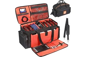 GISEO Orange Large DJ Cable File Bag - Gear Storage Organizer with Detachable Padded Bottom and Dividers, Travel Gig Bag for Cords, Sound Equipment, Musician Accessories