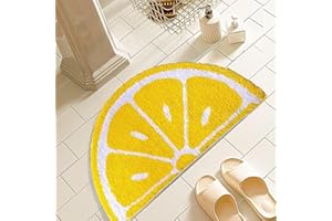 HYST Lemon Bathroom Rug Yellow Semi-Circle Non-Slip Water-Absorbent Lemon Bath Mat Bedroom Bathtub Shower Room Mat,Kitchen Kid Room Decor