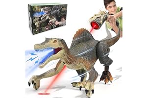 RICHGV Upgraded Dinosaur Toys for Kids 3-5-7 Years Old, Remote Control Spinosaurus Toys with Indicator Light Chasing&Spray& Roar, Realistic RC Walking Dinosaur Robot Gifts Stocking Stuffers for Kids Boys