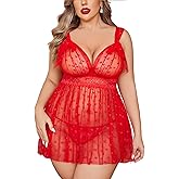 Avidlove Plus Size Lingerie Sexy Babydoll Lace Nightgown V-neck Chemise Nightwear Mesh Nightie