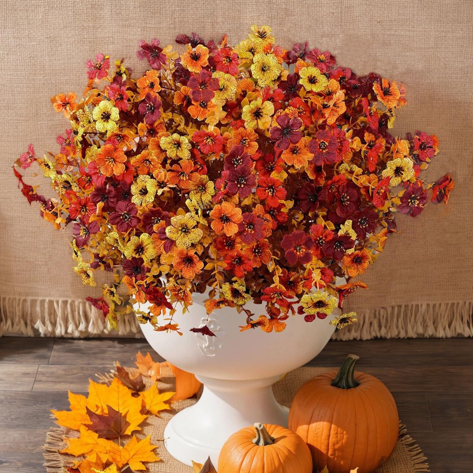 katflyee 16 Bundles Artificial Fall Flowers for Outdoors, UV Resistant Fall Fake Mums Outside, Realistic Silk Petals & Plastic Stems for Autumn Porch Planters, Patio Yard Garden Decor- Mixed 3 Colors