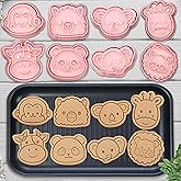 8 Mini Animal Cookie Cutters Set, 3D Raised Design Animal Embossing Stamps, Monkey, Alpaca, Koala, Giraffe, Cow, Panda, Elephant, Lion, Baking Molds (Forest-5)