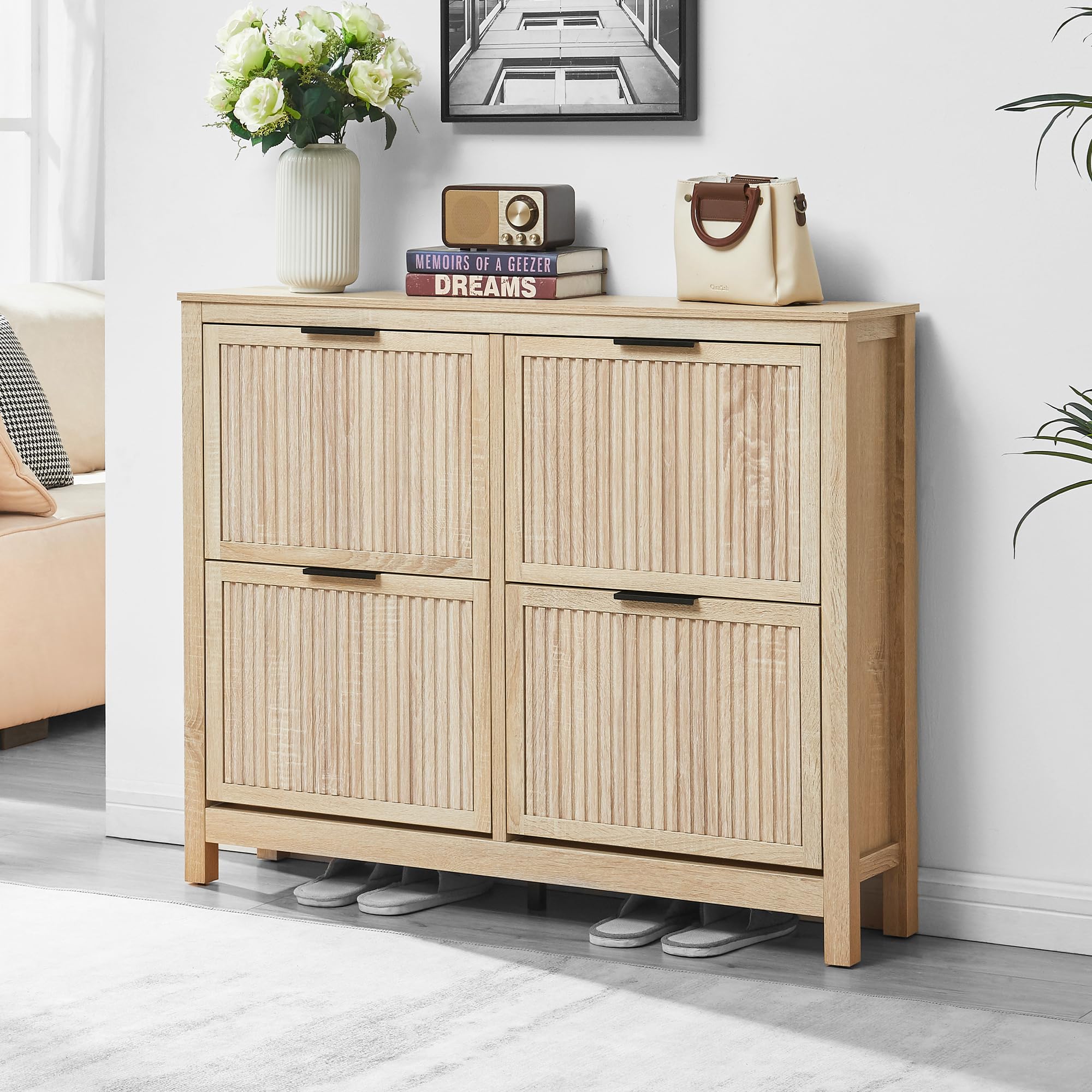 Photo 1 of ** FOR PARTS ONLY **
VIPLUMI 4 Flip Drawers Shoe Cabinet Storage for Entryway, Narrow Hidden Wood Shoes Organizer Cabinet Front Door Entrance Thin Free Standing Front Door Shoe Rack Storage for Entryway(Oak)