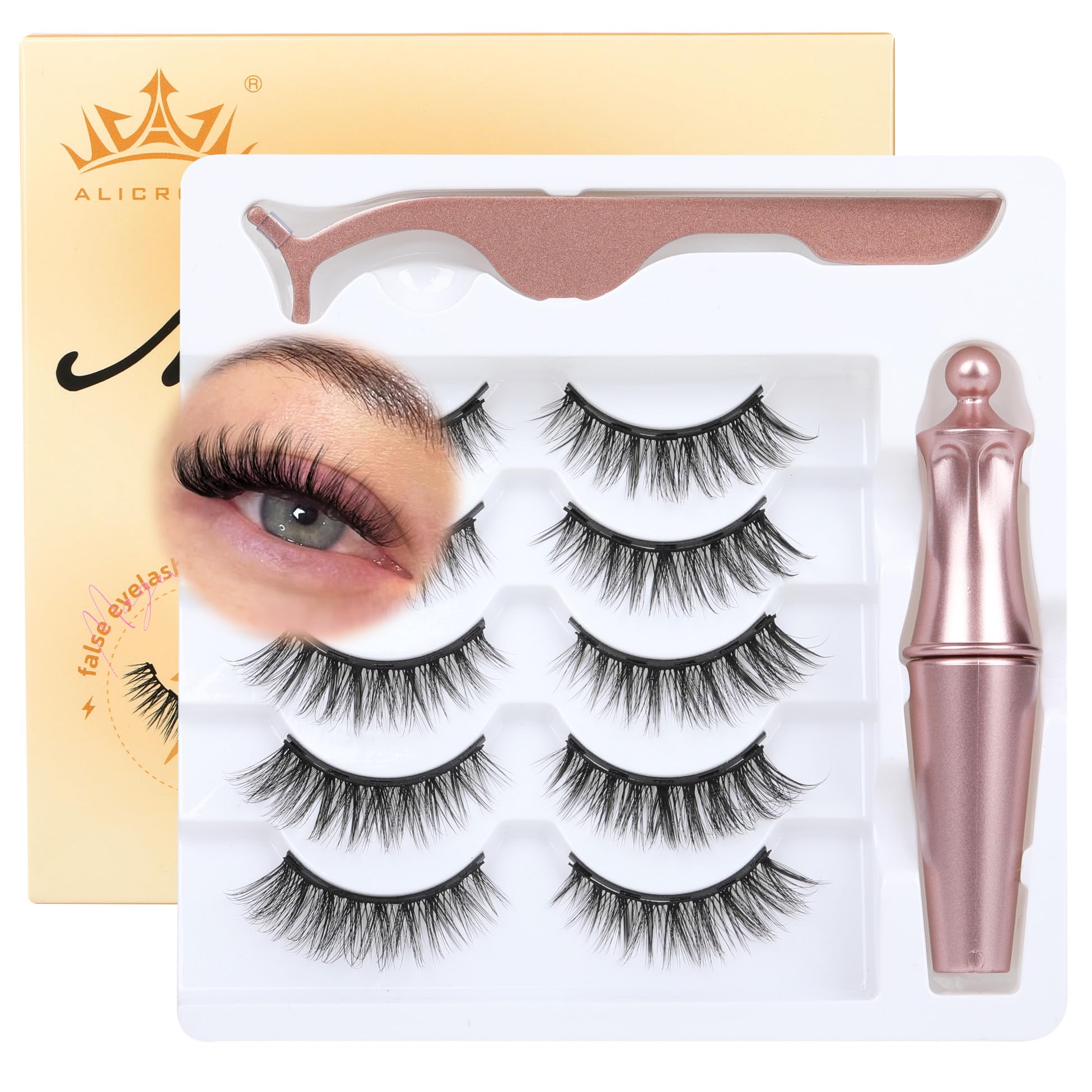Photo 1 of Magnetic Eyelashes with Eyeliner Natural Look Magnetic Lashes with Applicator No Glue Needed Cat Eye Lash Wispy Magnet Lash 5 Pairs with Magnet Eyeliner