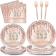 Chunnin 96 Pcs Rose Gold 10th Birthday Party Plates and Napkins for Girls Rose Gold Party Supplies Pink Happy 10 Years Birthday Party Tableware Set for 24 Guests Party Decorations