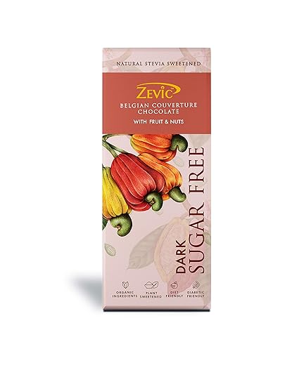 Zevic Sugarfree Fruit and Nuts Chocolate 40gm - Sweetened with Stevia