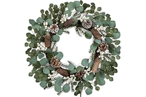 Briful Christmas Front Door Wreaths, 24 Inch Large Christmas Outdoor Wreaths with Pine Cones Eucalyptus Leaves for Xmas Winter Holiday Farmhouse Home Wall Hanging Decor