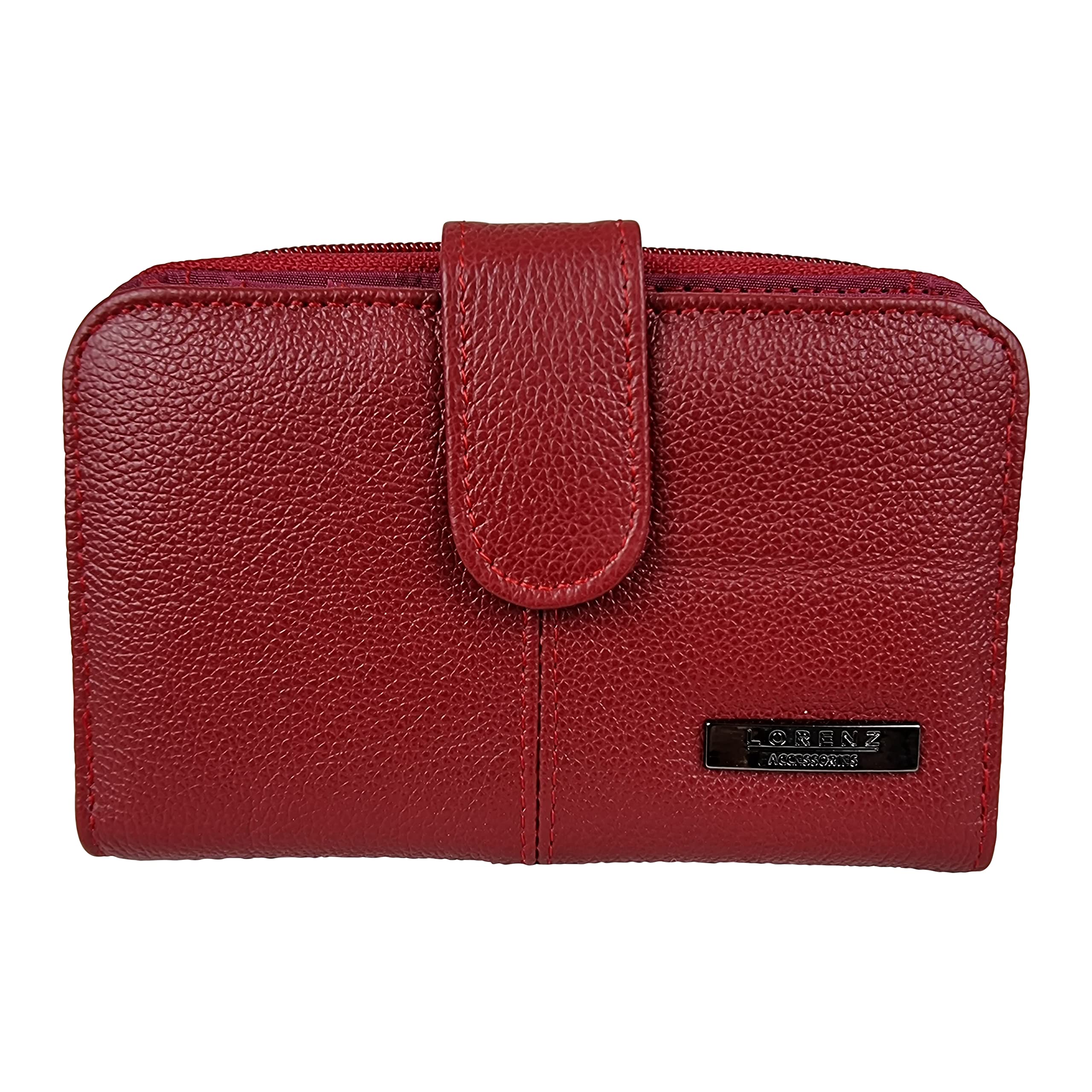 Quenchy London Ladies RFID Blocking Leather Purse - Multi Debit or Credit Card Spaces and Pockets with Zipped Closure - Zip Around Coins Section - Red (QL706R)