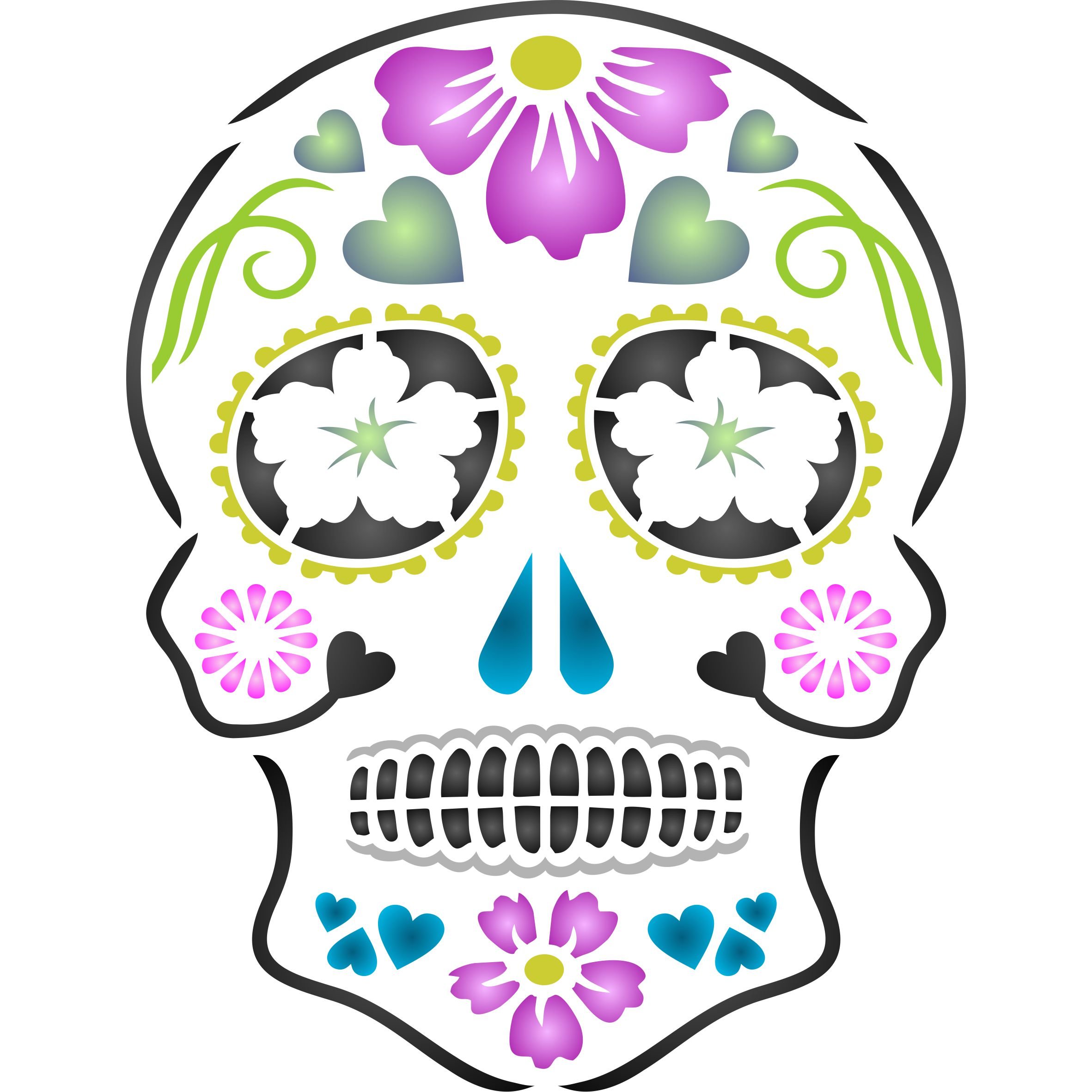 Day of The Dead Sugar Skull Stencil - 16.5 x 21.5cm (M) - Reusable Halloween Cinco de Mayo Stencils for Painting