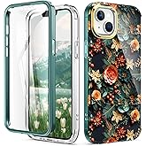 Turquiase Cute Flower Case for iPhone 13/14 6.1 inch Built with Screen Protector, Lightweight and Stylish Full Body Shockproof Protective Rugged TPU Case for Women/Girls-Pentas lanceolata