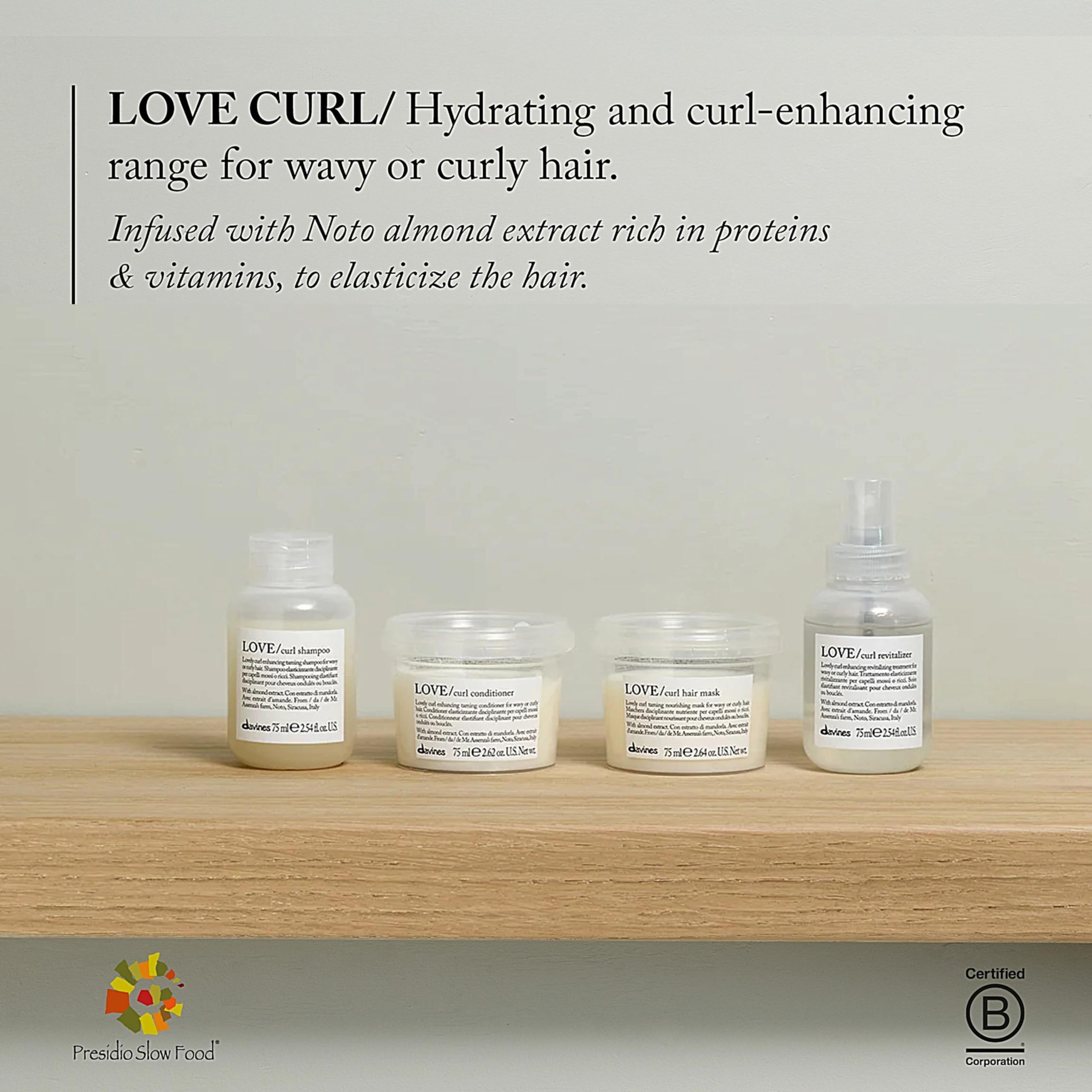 Davines LOVE Curl Shampoo | Wavy & Curly Hair Shampoo | Smooth and Moisturize Curls with Almond Extract