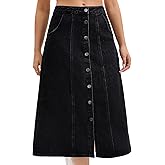 CIMUK Women's Denim Skirt Button Down Front High Waisted Pockets A Line Midi Jean Skirts