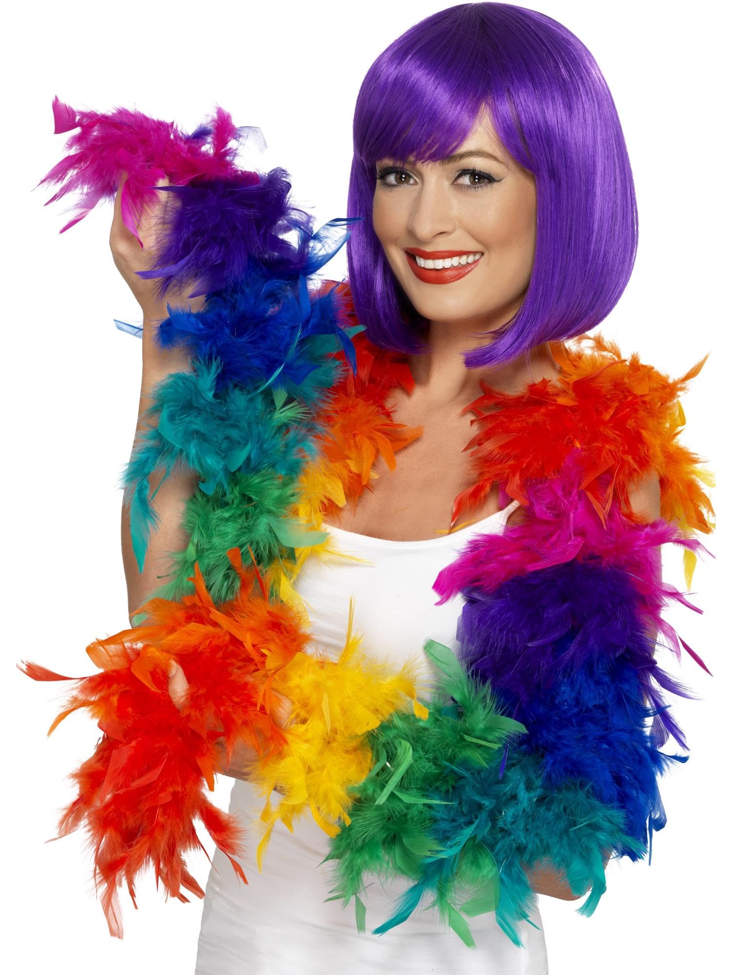 Smiffys Feather Boa, 80g, Rainbow , Rainbow/Gay Pride Items Fancy Dress, Adult Dress Up Accessories Halloween