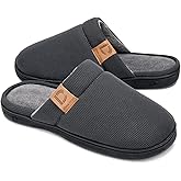 DL Men's Memory Foam Slippers with Fuzzy Plush Lining, Slip on House Slippers with Indoor Outdoor Anti-Skid Rubber Sole