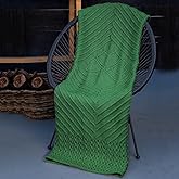 SAOL Irish Throw with Shamrock - 100% Merino Wool Aran Couch Blanket 48'' x 68'' (122 x 173 cm) (Green)