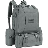 CVLIFE Tactical Backpack, 60L Large Rucksack Backpack for Men | Military Molle Backpack with Detachable Pouch, Hiking Daypack with Waist Belt, Bug Out Bag, 3 Day Assault Pack, Grey