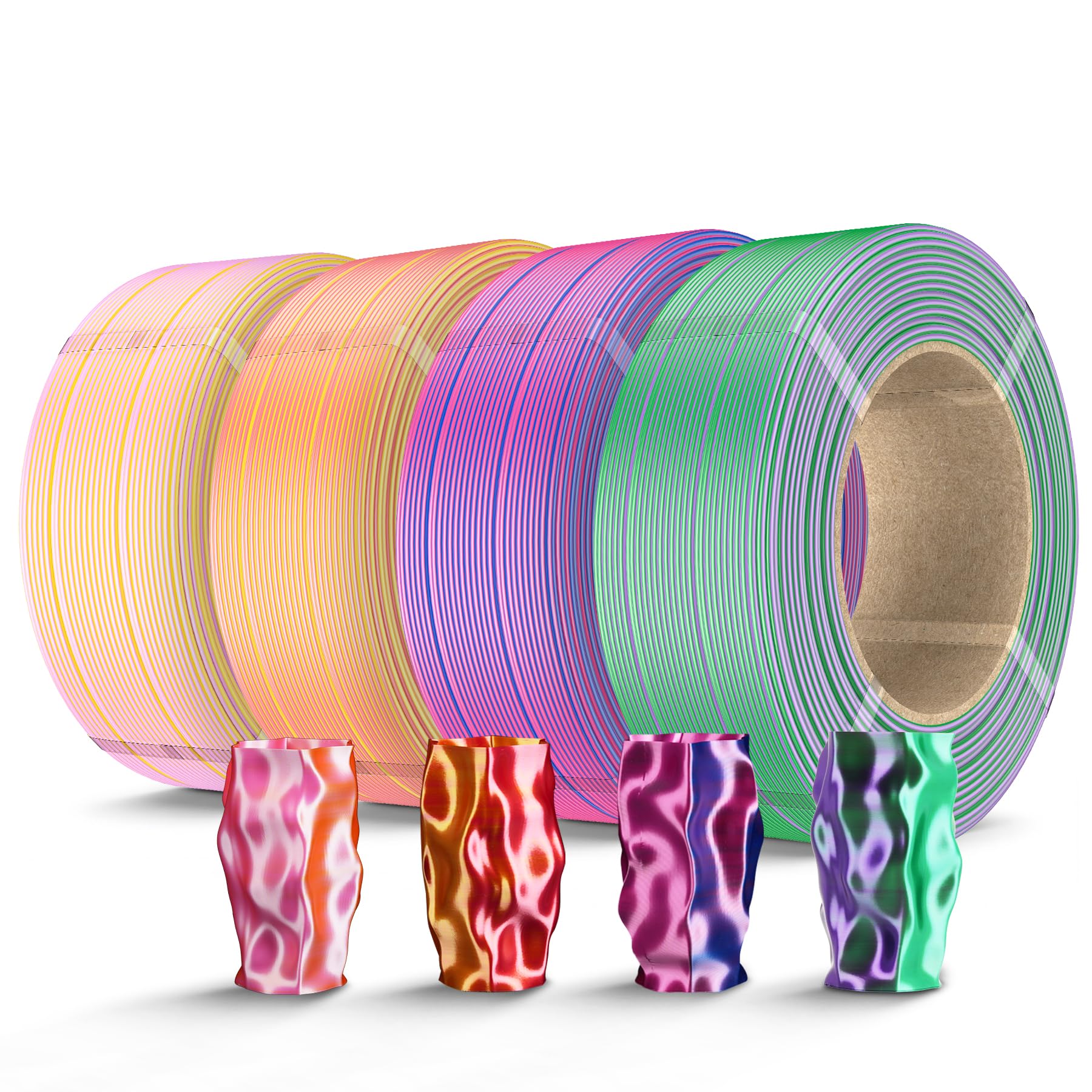 SUNLU 500g Silk Dual Color PLA Filament Refill Bundle, No-Spool Silk PLA Plus 3D Printer Filament 4 Packs, Compatible with Bambu Lab 3D Printers, 0.5KG/Roll, Total 4 Colors PLA Silk Dual Color Image