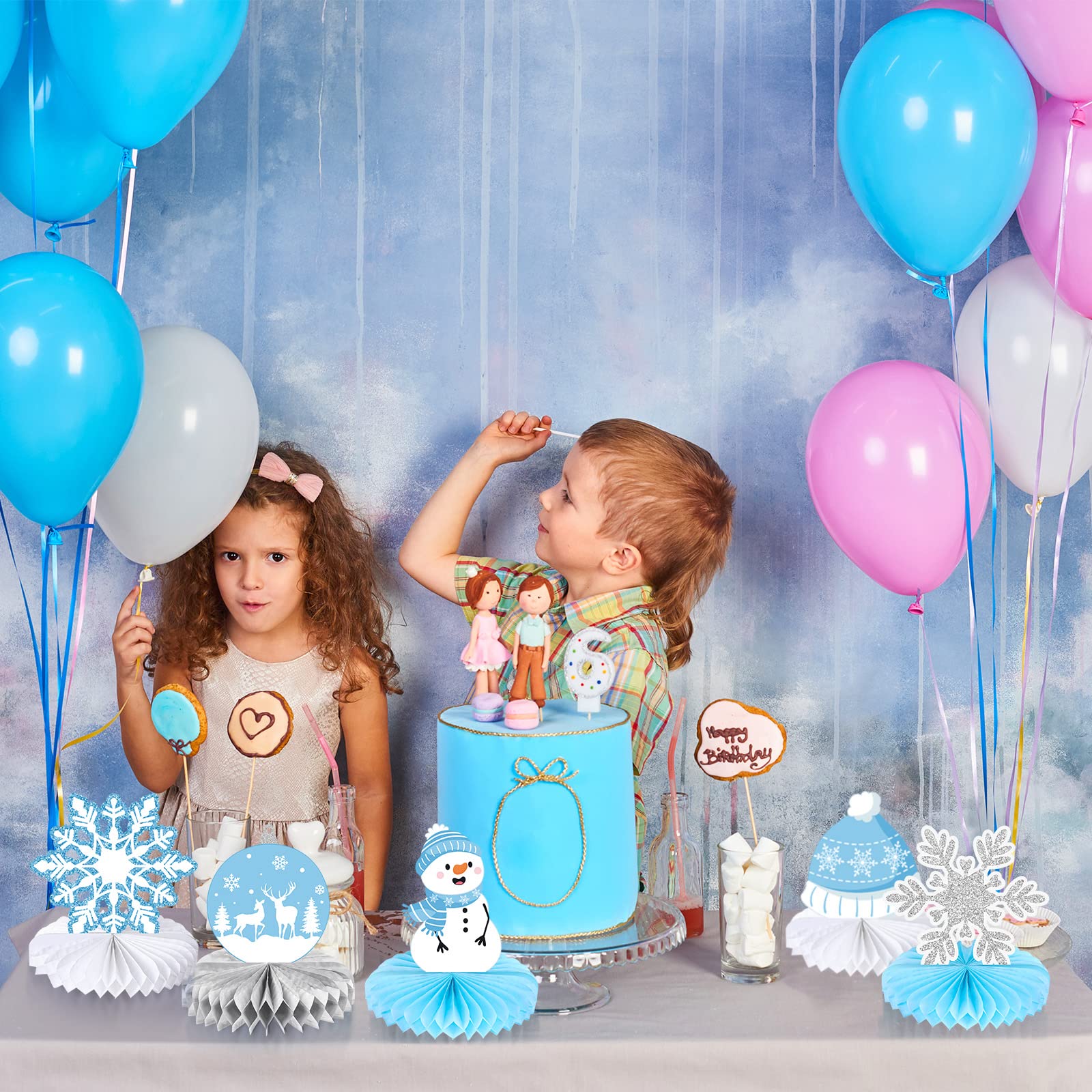 Faccito 9 Pcs Winter Table Honeycomb Centerpieces Snowflake Honeycomb Party Decorations Winter Party Centerpieces for Snowflake Theme Christmas Birthday Party Supplies(Blue)