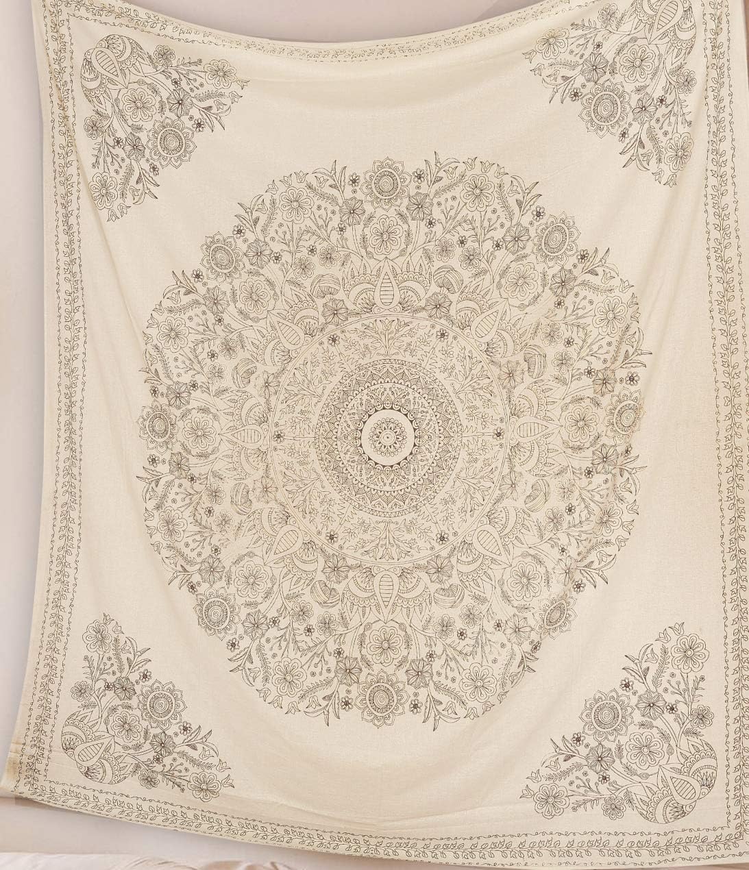 Tapestries - SheetKart Mandala Tapestry Wall Hanging, Medallion Indian Cotton Printed Floral Art, Wall Décor Tapestries - Large, Beige