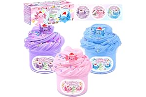 MERMAIDSLIME 3 Pack Christmas Butter Slime Kit, Scented Axolotl Slime with Pink, Blue, Purple Axolotl Charms, Soft, Non-Sticky, Goodies Bag Toy for Christmas Party Favors