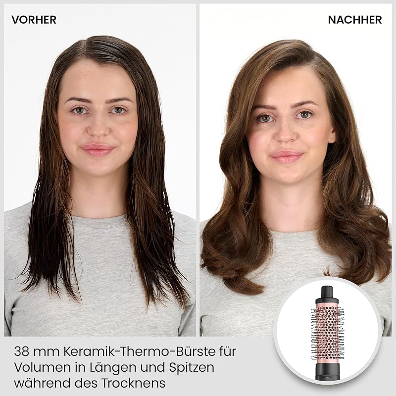 Smooth Finish 1200 – 4‑in‑1 Warmluftbürste zum Trocknen, Formen, Glätten & Volumenstyling, Ionen‑ & Keramiktechnologie, 4 Aufsätze, 1200W, Schwarz/Pink, AS122E