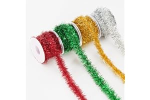 KINGLAKE Glitter Christmas Tinsel Garland - 4 Rolls 60 FT Christmas Tree Tinsel Garland Xmas Red Green Gold Silver Mini Tree Glitter Garland for Mini Tree Craft Gift