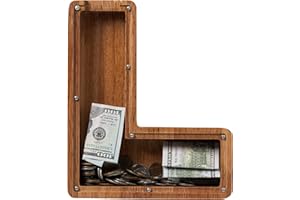 ladenk 12 Inch Extra Large Wooden Kids Letter Piggy Bank - Piggy Bank for Boys Girls - Initial L Bank - Alphabet Money Bank for Birthday
