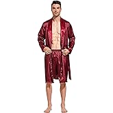 Tony & Candice Men's Satin Robe Lightweight Long Sleeve Silk Kimono Bathrobe with Shorts Set Sleepwear