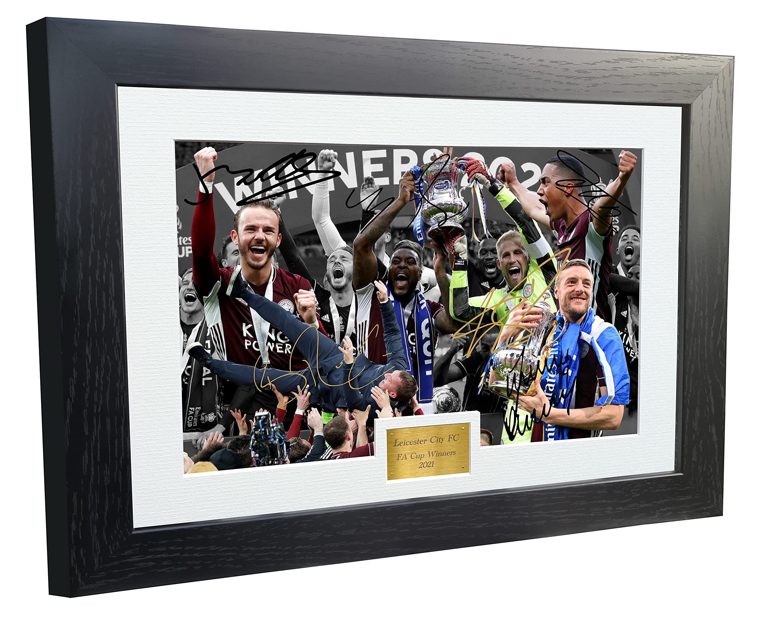 Large A3+ '2021 FA CUP WINNERS' Brendan Rodgers Maddison Jamie Vardy Youri Tielemans Kasper Schmeichel Morgan Leicester City FC Signed Autographed Photo Photograph Picture Frame Poster Gift