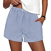 PRETTYGARDEN Women's Striped Boxer Shorts Summer 2026 Trendy Casual Elastic Waist Lounge Sleep Pajama Bottoms Beach Shorts