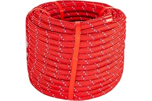 CMOOD Braided Polyester Rope - 1/2 in x 125 ft Strong Arborist Rigging Rope High Strength Polyester Rope No-Stretch Rope for Climbing Tree Swing Pulling Sailing 8400 Lbs Breaking Strength(Red)