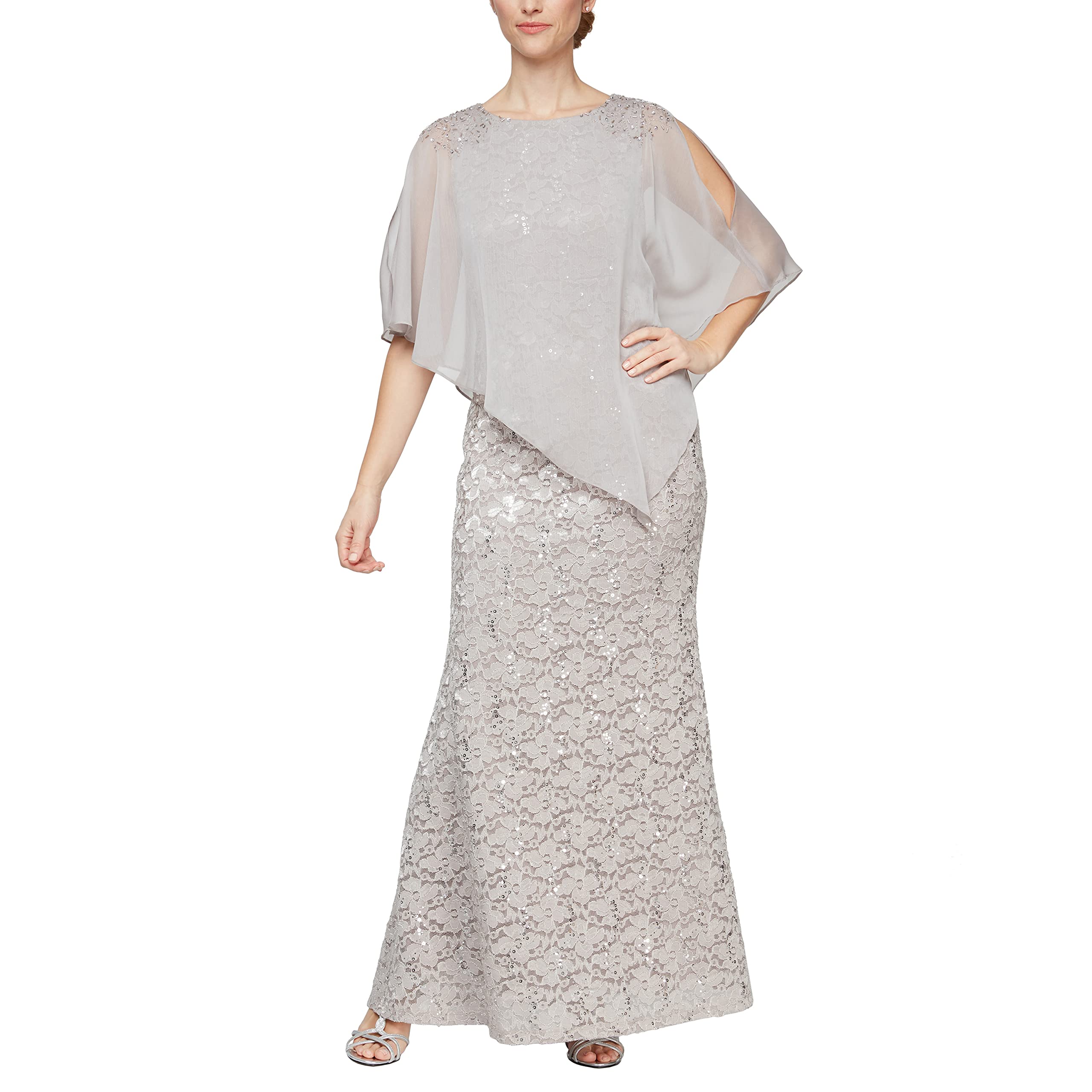 S.L. Fashions Women’s Long Cape Dress, Buff, 12