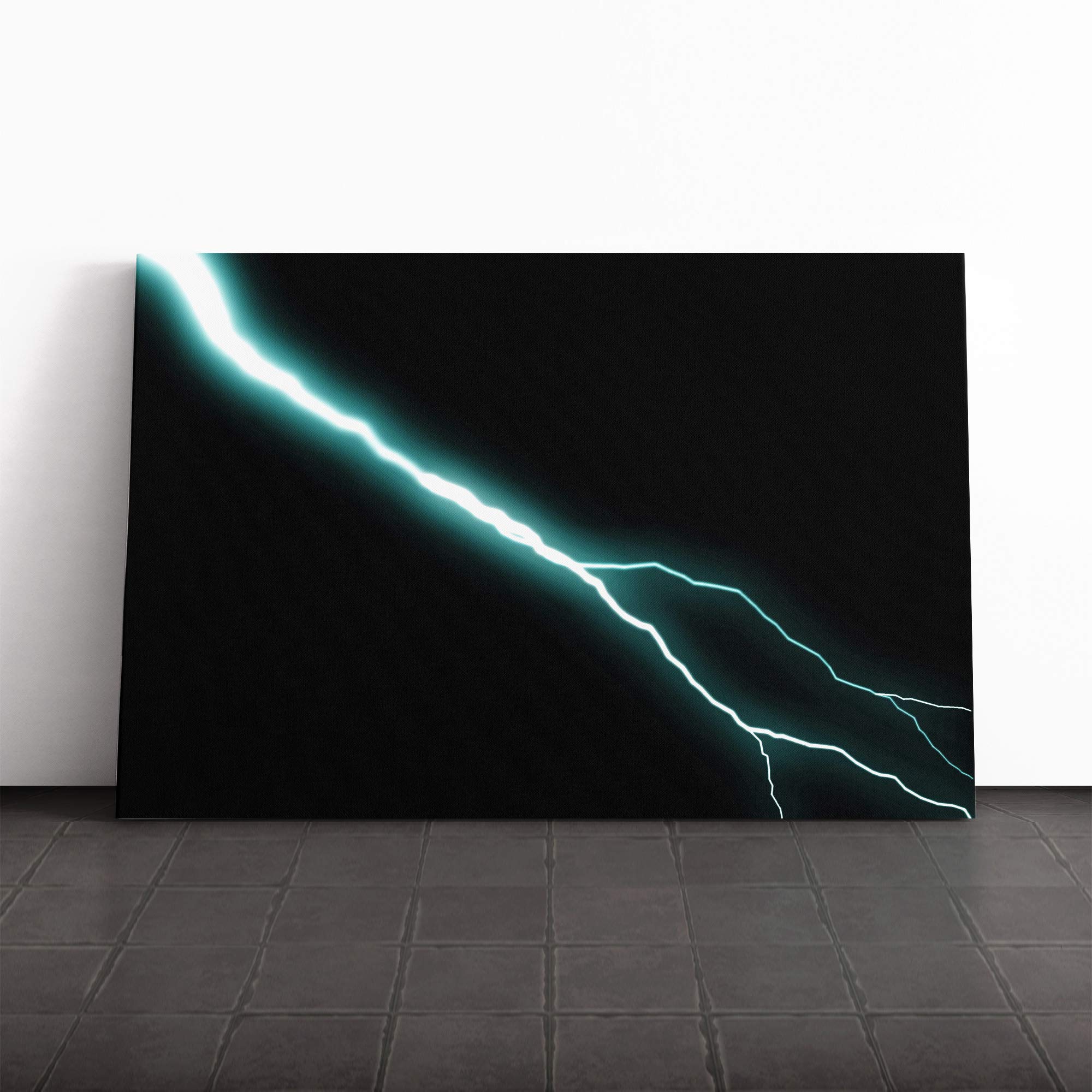 Wall Blue Abstract Art Lightening (3) Canvas Print | Gallery Wrapped 30mm Frame Wall Art | 20x14 inches | Ready to Hang | Abstract Picture | Living Room Bedroom Lounge Office