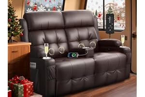 TIOOII RV Loveseat Recliner Sofa, Wall Hugger Massage Reclining RV Couch with USB, Insert Pockets, Cup Holders, 150° RV Recliners Sleeper Sofa for RV Furniture & Travel Trailers & Home Theater Seating