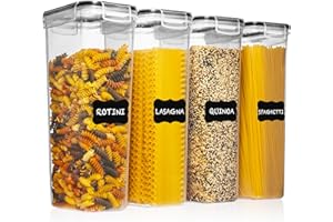 Shazo 4 Pack 2.8L Airtight Food Storage Containers with Lids – Spaghetti & Pasta Containers for Pantry Organization, BPA Free