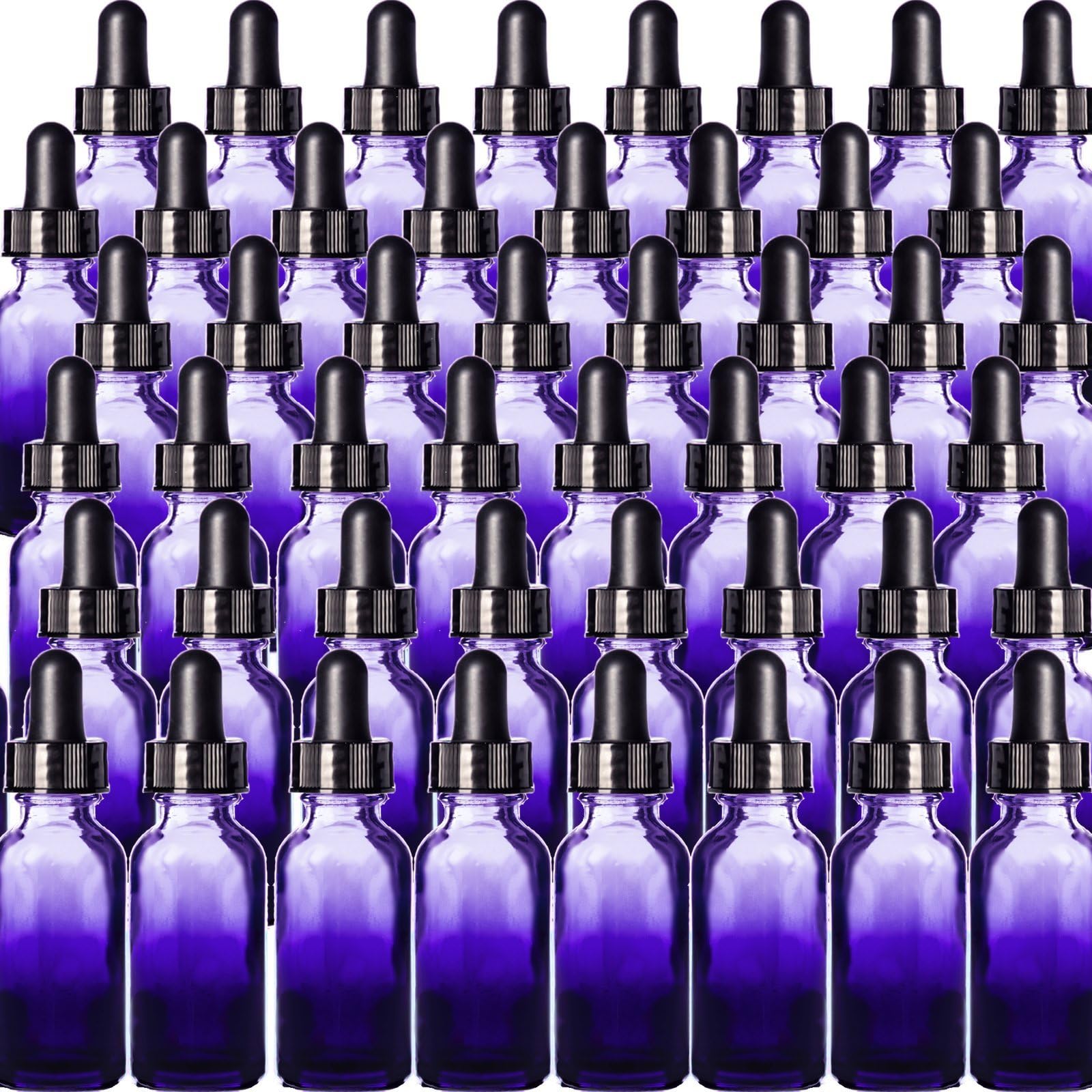 1 OZ Purple Shaded Glass Boston Round Bottle Glass Pipette w/Black Rubber Bulb- Pack of 48