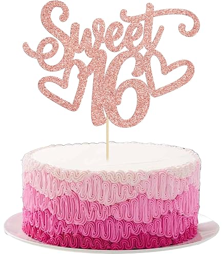 Sweet 16 Gold Glitter Cake Topper – Doppelseitig Glitzernd, Aus Acryl, Ca. 13x13 Cm, Made In USA
