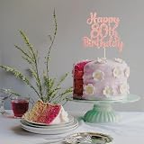 Gyufise Happy 80th Birthday Cake Topper Glitter Rose Gold 5.5x9.1 inches view 5